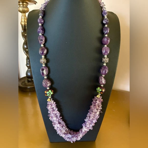 Amethyst Multi Strand Sterling Beads Necklace - Picture 2 of 6